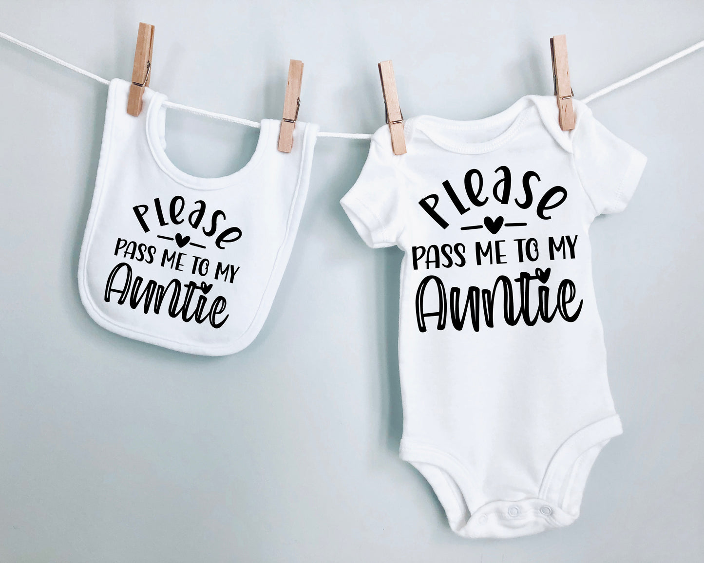 Baby Bib and Onesie Set- Pass Me To Auntie Bib and Onesie set
