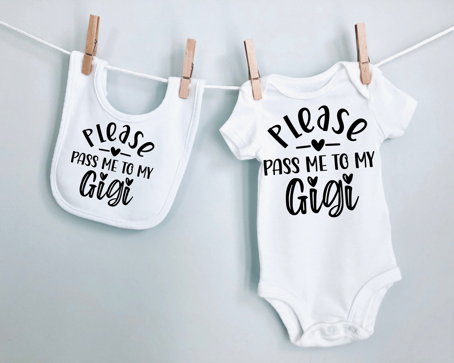 Baby Bib and Onesie Set- Pass Me To Gigi Bib and Onesie set
