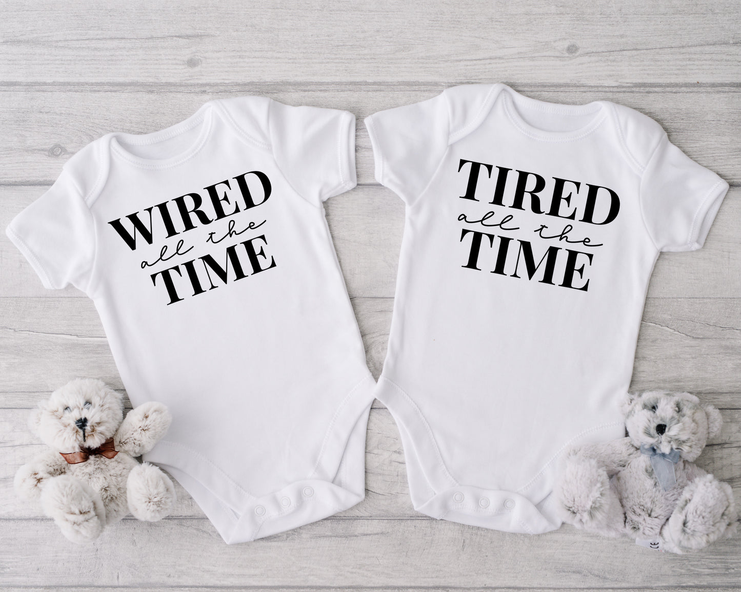Wired All The Time, Tired All The Time Twin Onesies®