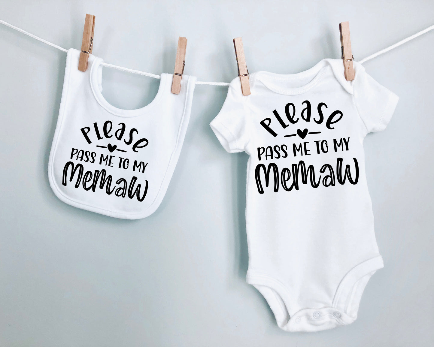 Baby Bib and Onesie Set- Pass Me To MeMaw Bib and Onesie set