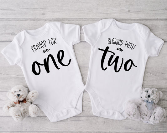 Twin Onesie Set- Prayed For One, Blessed With Two Onesies®
